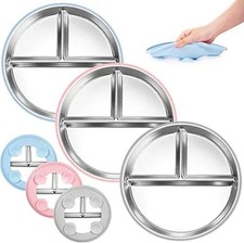 Bella's Friends Stainless Steel Toddler Plates Silicone Suction,3 Packs Non-Slip