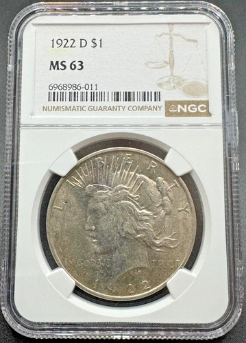 1922-D SILVER PEACE DOLLAR PCGS MS63 01EI26