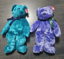 2000 Ty Beanie Buddies TEDDY Teal Bear Employee Bear Plush Tag 13in