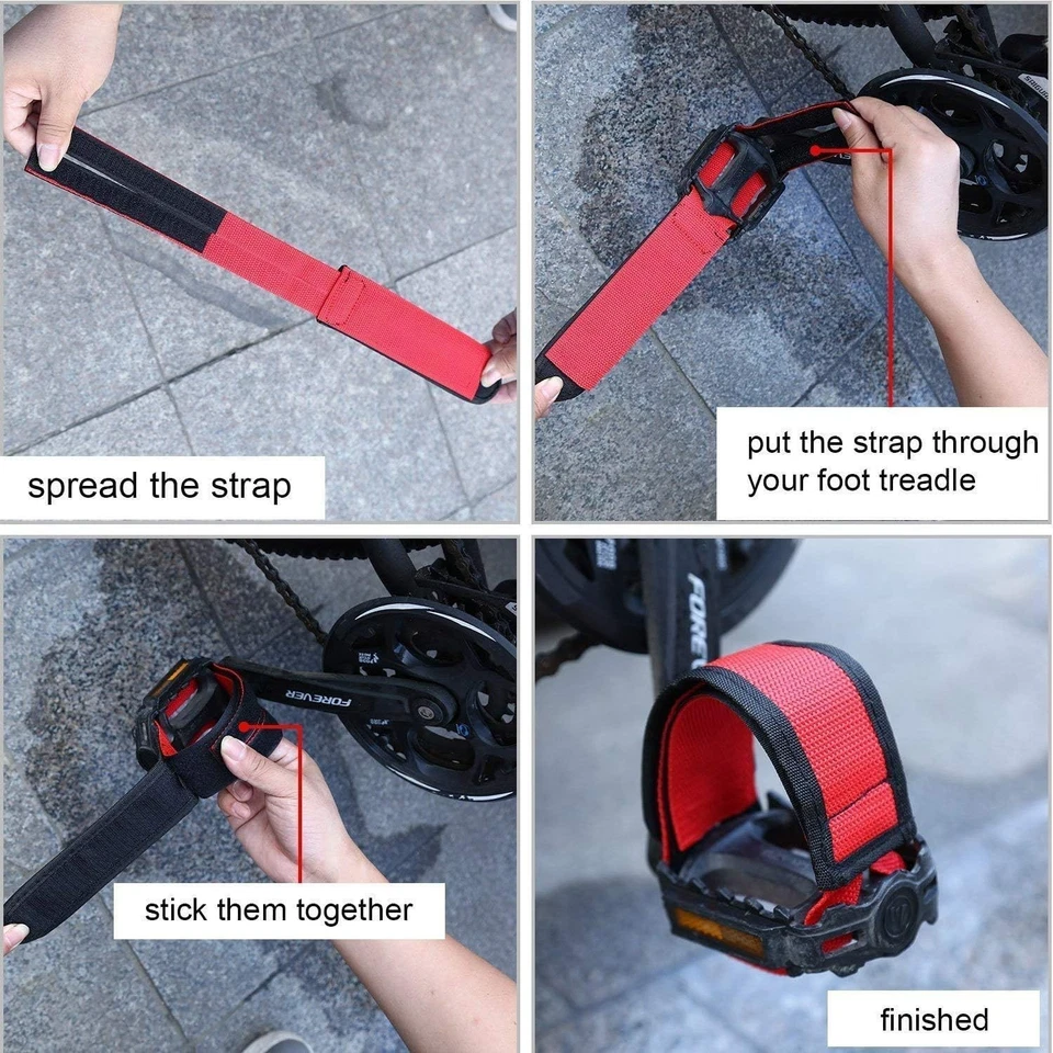 2X Bicycle Fixed Gear Cycling Pedals Bands Feet Set With Straps Pedal US - Image 4 of 4