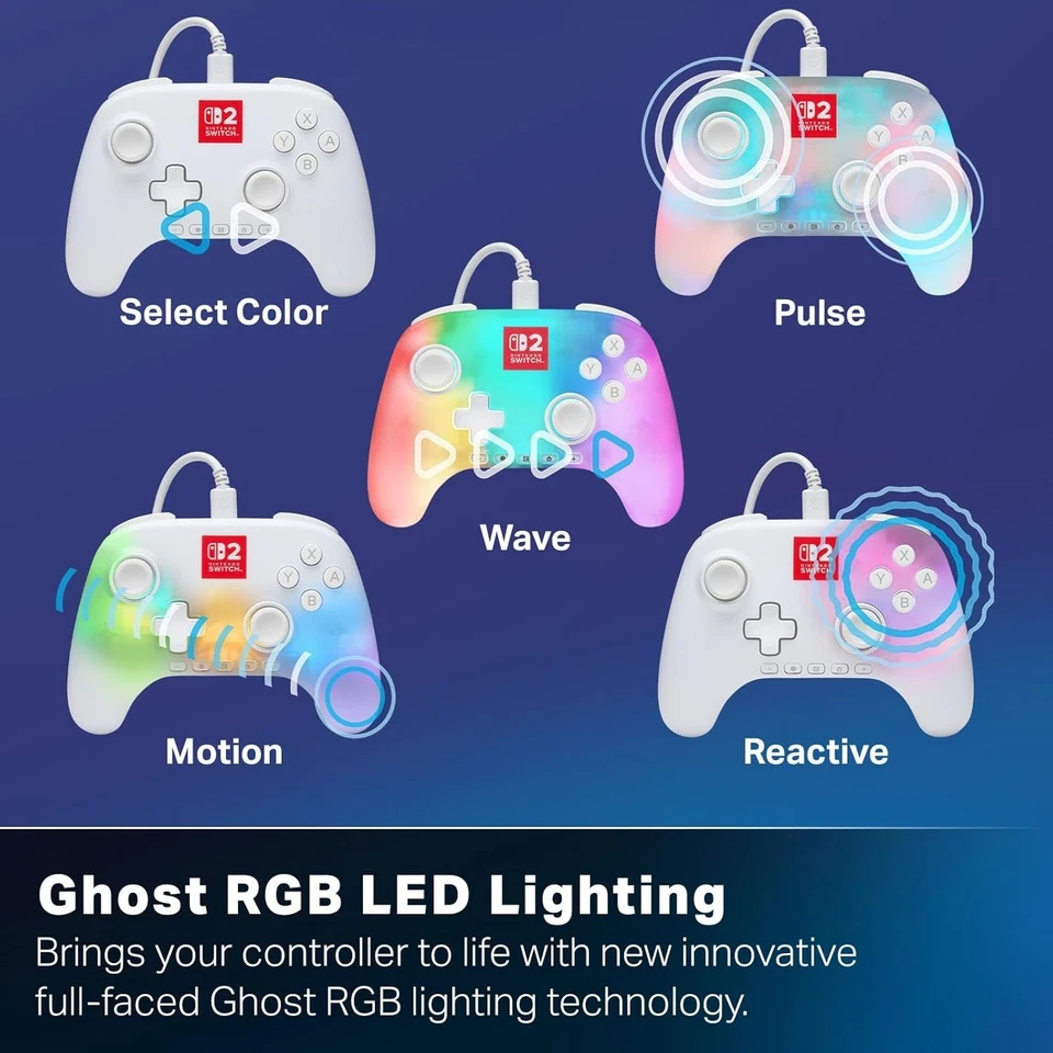 PowerA Lumectra Wired Controller for Nintendo Switch 2 Ghost RGB Lighting - NEW - Image 3 of 4