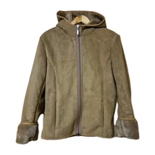 Next Coat Jacket Brown Shearling Style Hooded Pockets Washable Size 10