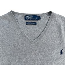 Polo Ralph Lauren Mens Grey Pima Cotton V-Neck Sweater Vest Large Heather Gray