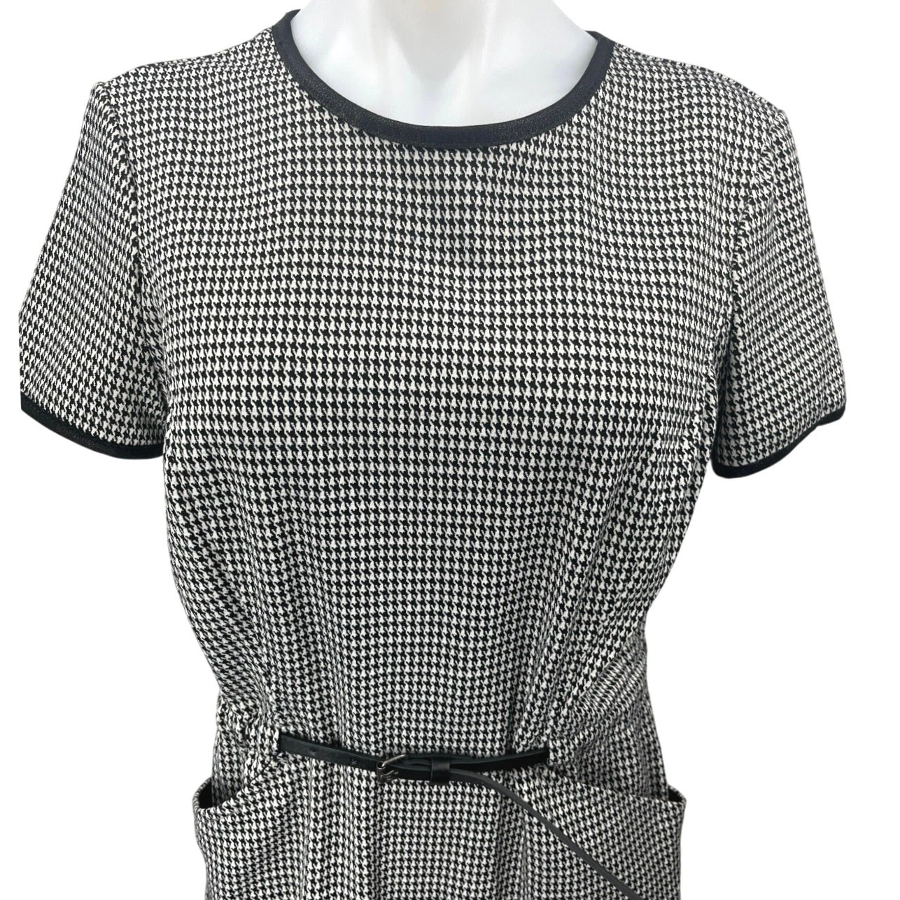 VETEMENTS Mini abito tubino Max Studio nero bianco pied de poule manica corta con cintura zip M