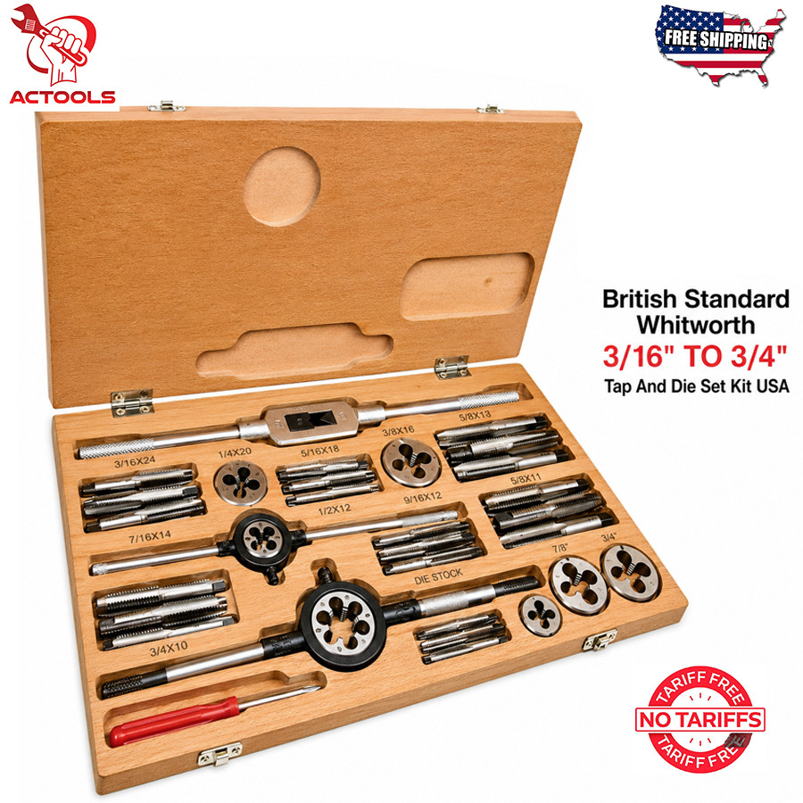 New British Standard Whitworth BSW 3/16" TO 3/4" Tap And Die Set Kit ACTOOLS