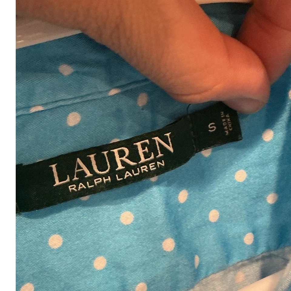 Camisa para dormir Lauren Ralph Lauren para mujer talla pequeña camisón azul a lunares preppy Foto 3 de 4
