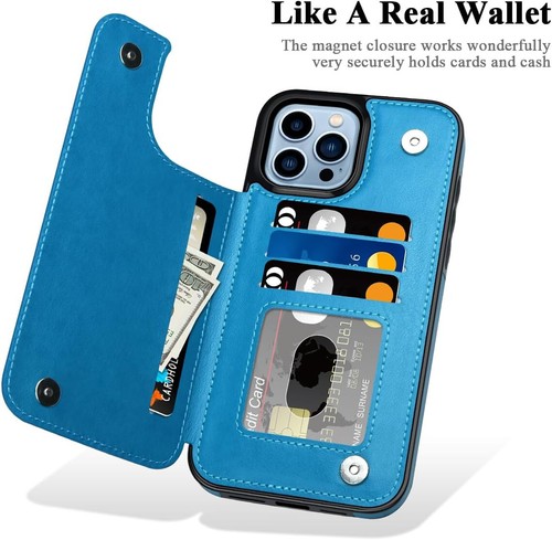For iPhone 16 Pro Max 15 14 13 12 11 SE Leather Card Holder Case Back Flip Cover - Photo 3 sur 26