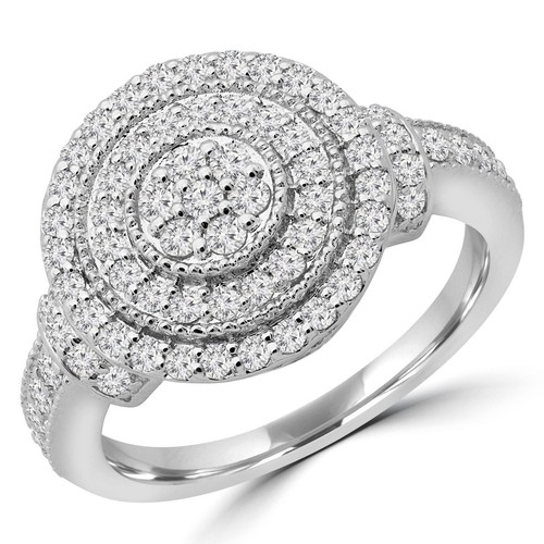 0.63 CT Round VS1 F Diamond Cluster Ring 14K White Gold - Picture 2 of 3