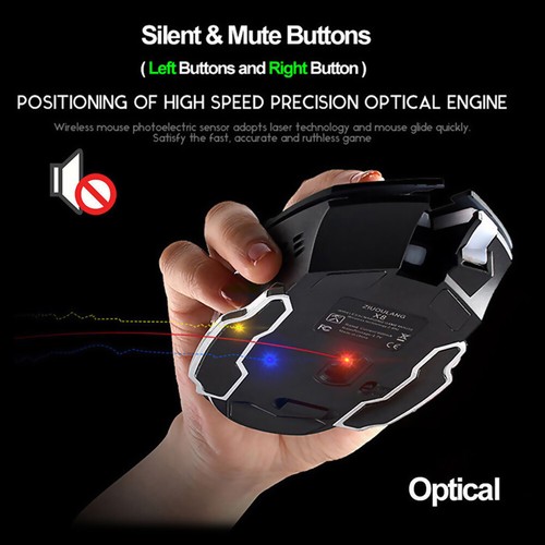 Rechargeable X8 Wireless Game Mouse Silent Led Backlit Usb 1800Dpi Optical IDS - Picture 7 of 9