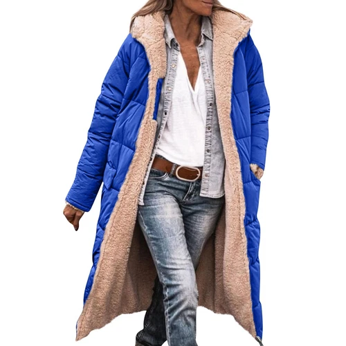 Damen Winter Lange Mäntel Trendy Jacke Sherpa Fleece Gefüttert Daunenmantel - Bild 59 von 97