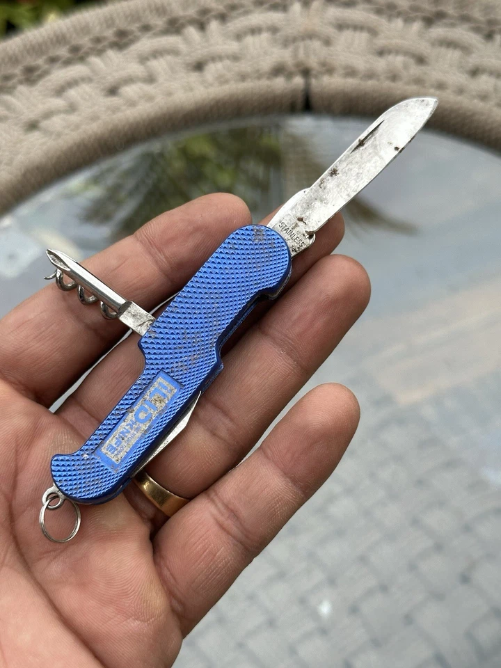 Cuchillo Daga Vintage Antiguo Hecho en Acero Multi Hoja Cuchillos Multi Herramienta Empuñadura Azul Foto 4 de 4