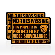 2 Pack Large No Trespassing Private Property Sign Video Surveillance Metal Signs