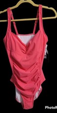 Mainstream Swimsuit One Piece Sz 16 Pink Ruched Flattering Bathing Suit 39 New