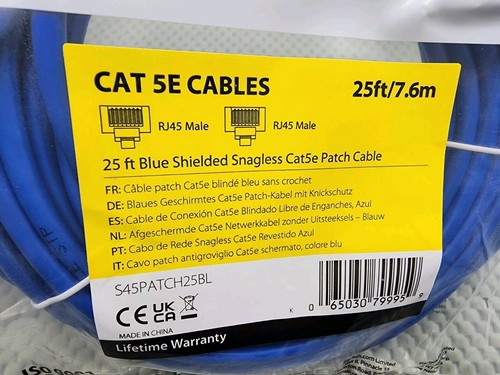 2 PACK StarTech 25ft Cat5e Blue Snagless Shielded RJ45 Patch Cable S45PATCH25BL - 第 3/4 張圖片