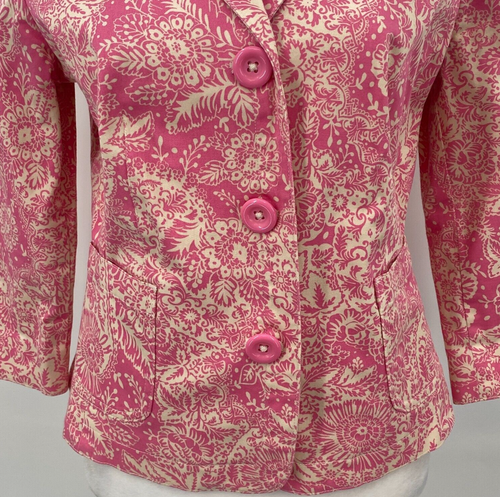Sigrid Olsen Blazer Sz 4 Pink Floral Cotton Stretch 3/4 Sleeve Career Cocktails - Picture 3 of 17