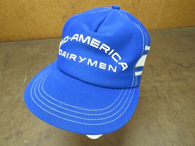Mid-American Dairymen 3 Stripe Blue USA snapback trucker hat cap VTG