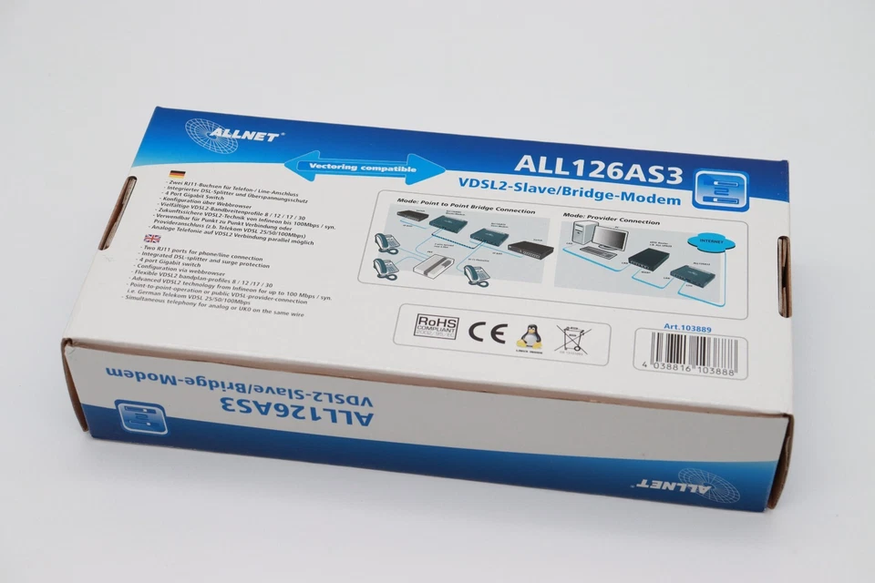 ALLNET ALL126AS3 Router 4-Port-Switch VDSL Client-Modem in OVP Karton - Bild 2 von 3