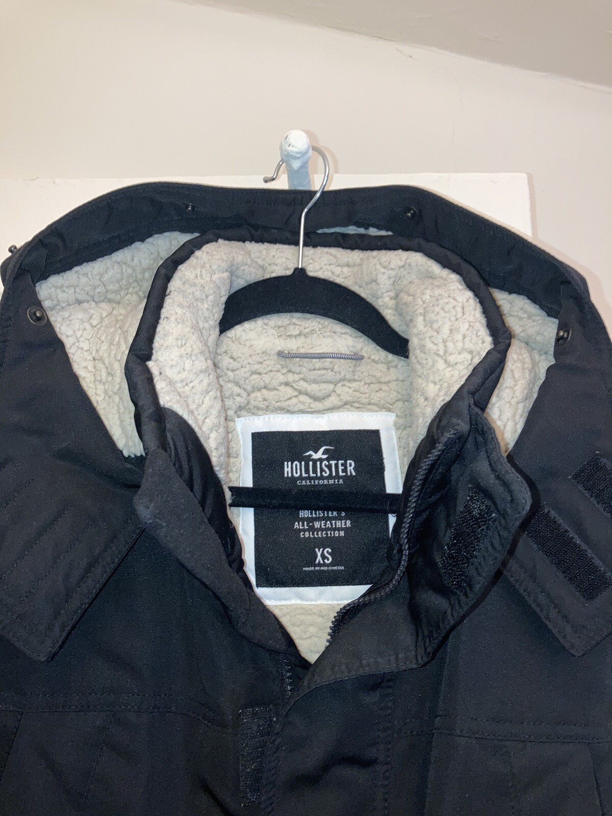 HOLLISTER PRISTINE CONDITION HOODED SHERPA LINED COAT NO FLAWS BLACK XS S M MEN - second product detail image