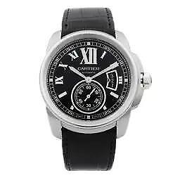Cartier Calibre Black Dial Leather 42mm Men's Steel Watch Cartier Calibre Black Dial Leather 42mm Men's Steel Watch
