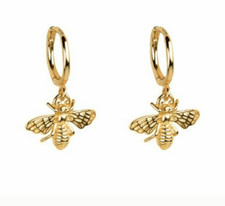 18K Gold Plated Bumblebee Bee Huggie Hoop Dangle Earrings Cute Gift Women