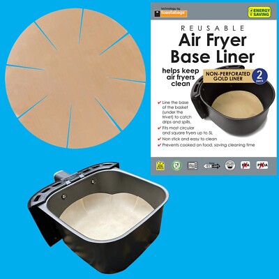 2x Wiederverwendbare Antihaft Runde Nicht Perforiert Gold Air Fryer Base Liner, bis zu 5L