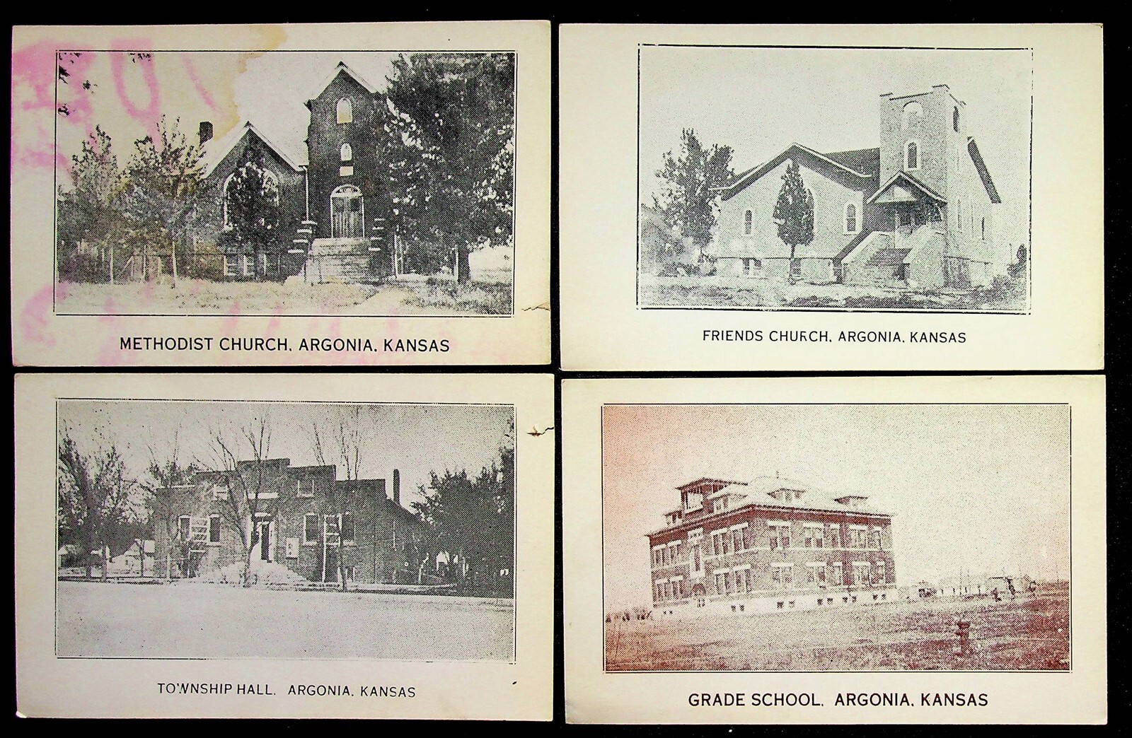 Argonia Kansas Lot 4 Postcards 1940s Friends Church Grade School