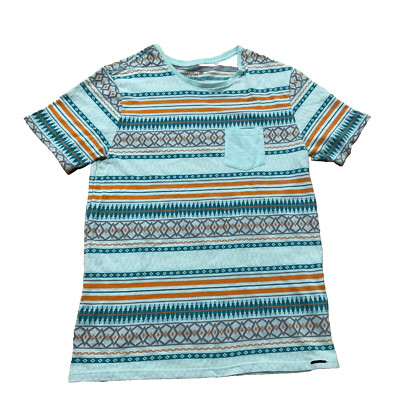 ON THE BYAS Shirt Adult S Blue Pocket Southwestern Aztec Geometric Beach Aqua