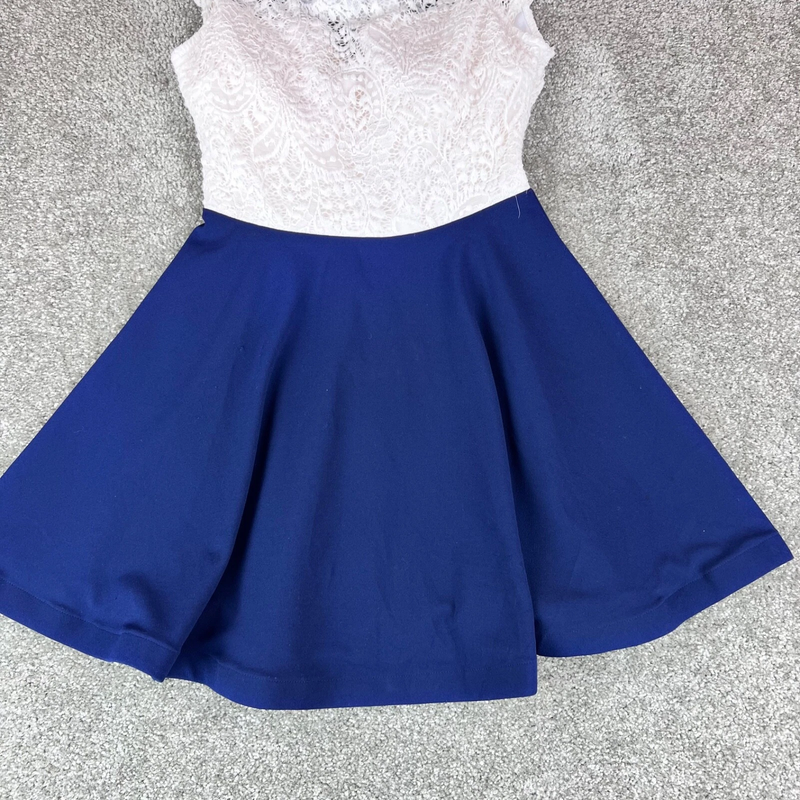 OFF WHITE Abito gonna B Darlin aderente e svasato bianco sporco pizzo blu navy taglia 7 8 junior REA