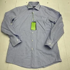 Hugo Boss Blue Check Sharp Fit Long Sleeve Button Up Mens Size 15 1/2 Defects
