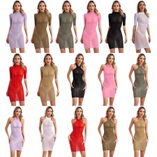 Womens Lingerie Exotic Nightwear Glossy Dress See Through Clubwear Backless