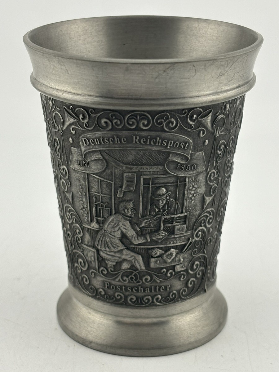 German ZINN Becker 95% Pewter Cup, 3 Raised Relief Designs
