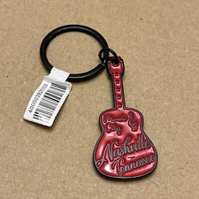 NASHVILLE TENNESSEE Red Guitar 3 3/4” Enamel Souvenir Keychain Country Music NEW