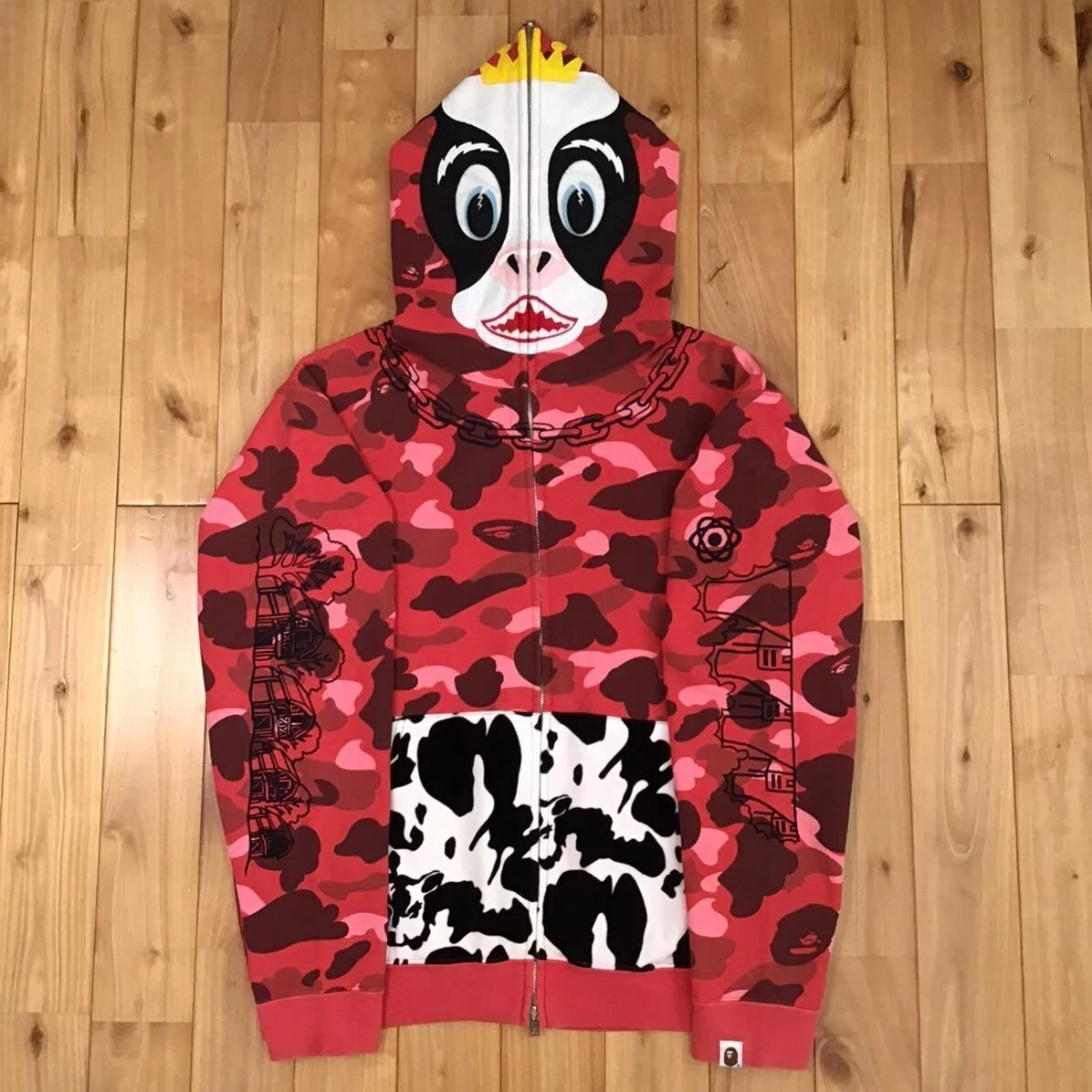 BAPE NFS limited camo Holstein full zip hoodie Red COW A Bathing