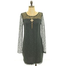 Kensie Lace Shift Dress 4 Blue Sheer Bodice/Sleeves Lined Cute EUC B31