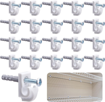 25 Pcs White Down Wall Clips - Wire Shelf Brackets Clips - Closet Maid Support..
