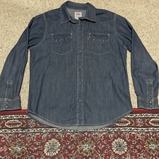 Vintage Levi's Red Tab Pearl Snap Denim Western Shirt Sawtooth Pockets Sz L