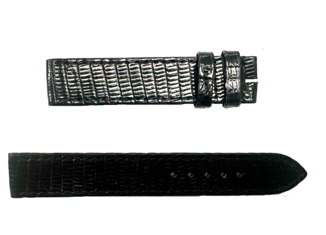 Gucci 16 MM Black Genuine Lizard Leather Watch Band Silver Buckle New