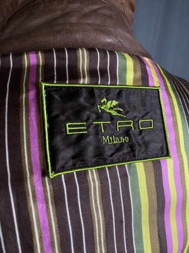Etro Collared Men's Brown Leather Jacket Size XL - Picture 12 of 15