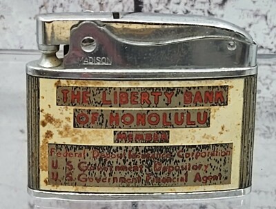 Vintage Liberty Bank of Honolulu ''Member'' Super Automatic Lighter Japan Madison 
