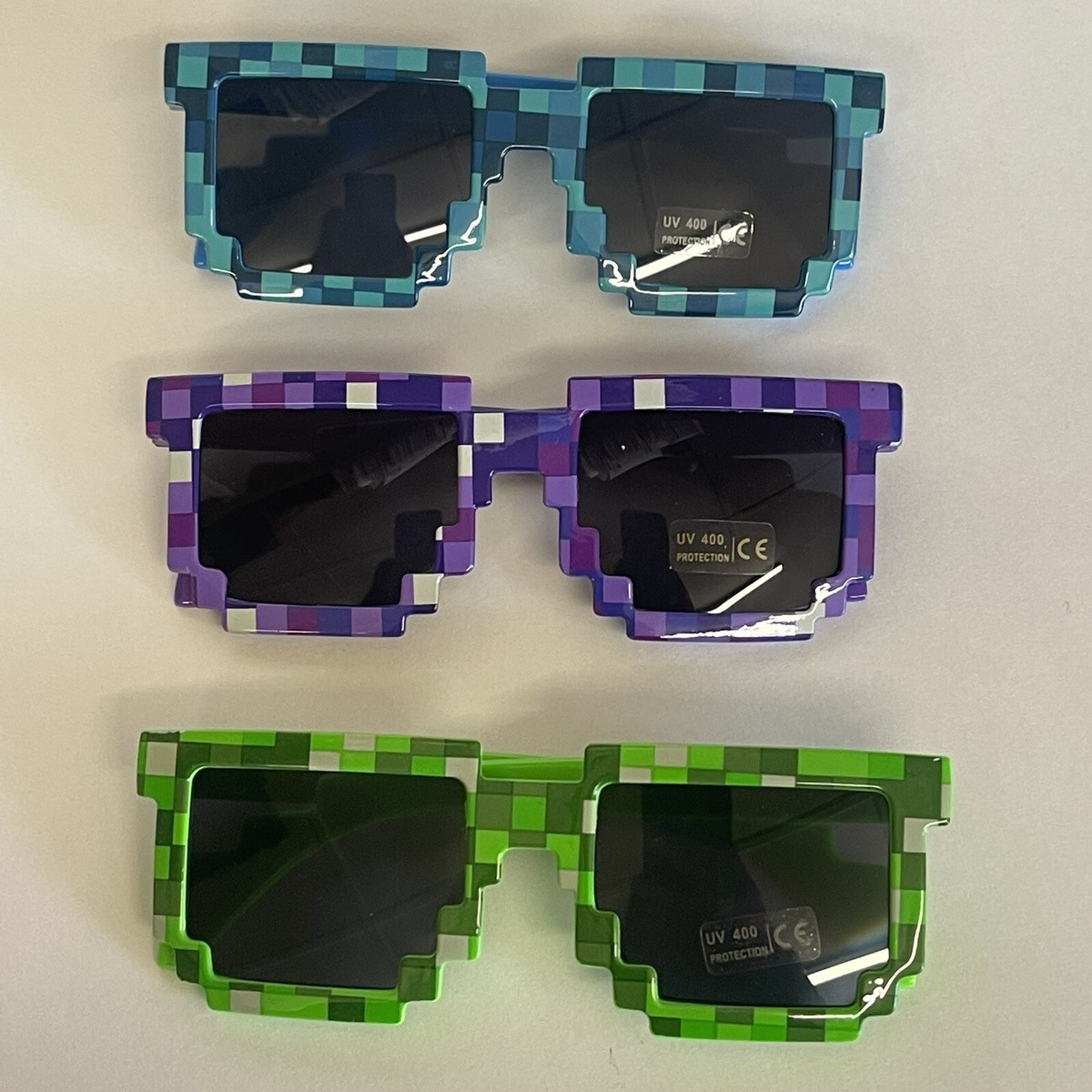 3x Minecraft Sunglasses Pixel Frame UV 400 Protection Big Kids