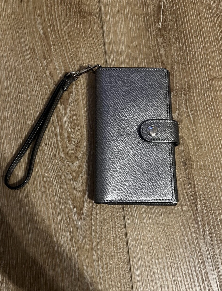 COACH iPhone用手帳型ケース グレー Coach Gray Pewter Leather Slim Snap Wristlet iPhone Cell Phone