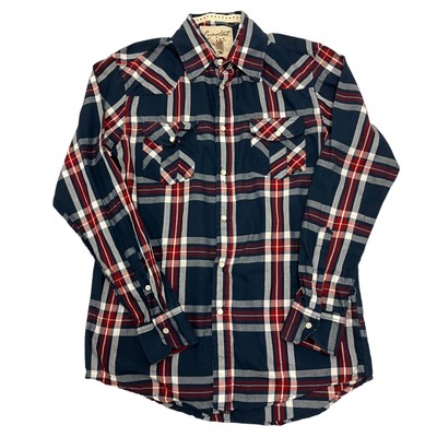 Coastal Western Hemd Pearl Snap Karo Navy Herren M Slim Fit Langarm Cowboy