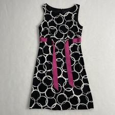 Kim Rogers Signature Ladies Black White Circles Pink Ribbon Tie Dress Sz 6
