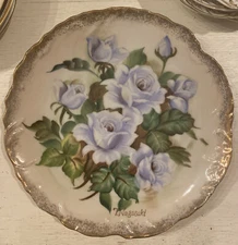 Vintage Ucagco Ceramics Blue Rose Hand Painted Plate Signed T.Nagasaki Gilt