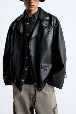 ZARA MEN SS BLACK 100% Sheep Oversize Leather Jacket L/LARGE