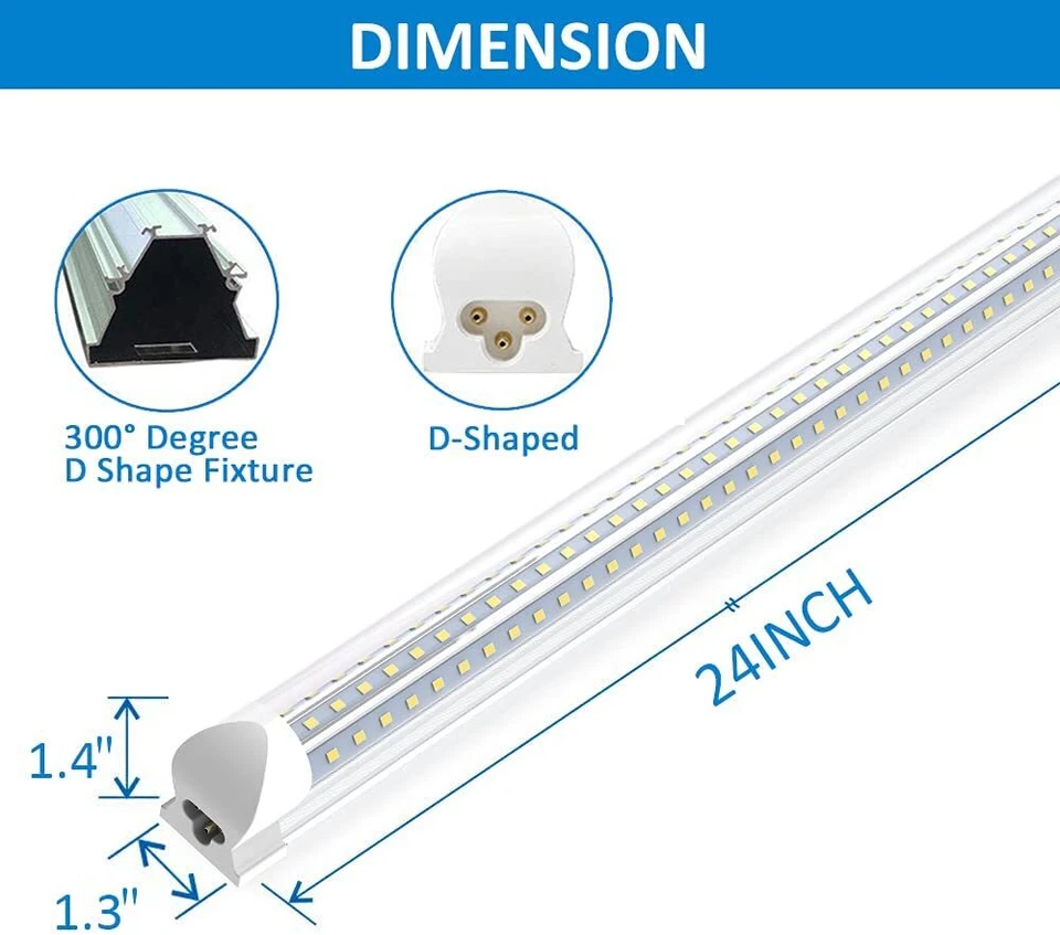 T8 2FT LED Shop Light Fixture 20W 28W 5000K-6500K Cabinet closet Light 2~10 Pack - Image 4 of 4