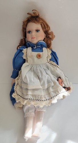 16 Inch Mint Porcelain Doll Wearing Blue and White Dress - Picture 11 of 12