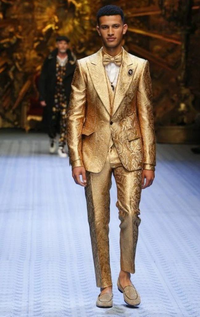 Men 1 Button Designers Costume Gold Suit Classic Wedding Jacket