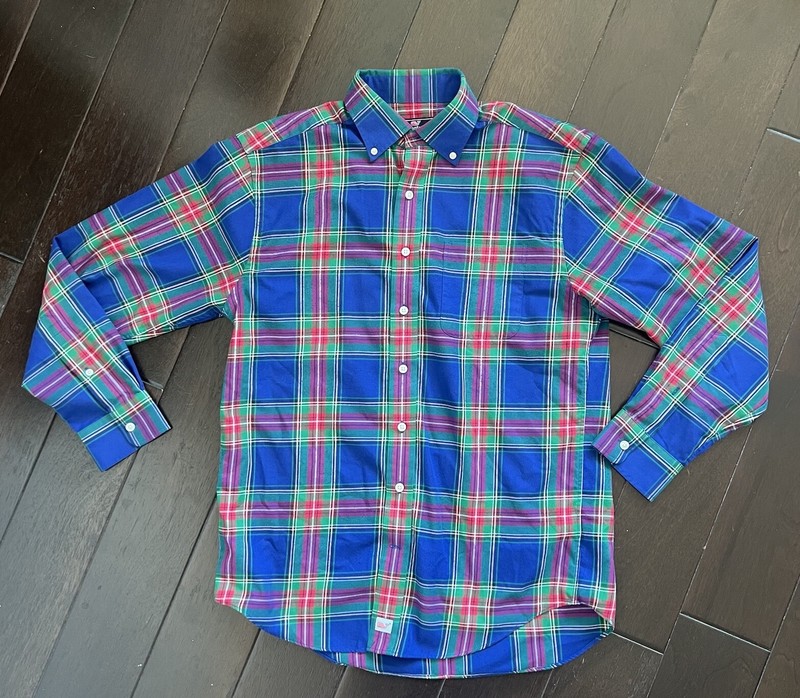 Vineyard Vines Performance Shirt Button Down Long Sleeve Mens Medium Blue Plaid