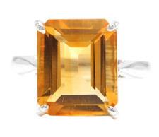 6.00 Carats Natural Citrine Ring 14K Solid White Gold Ring